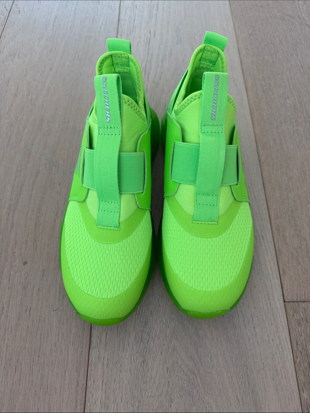 Sketchers: Kids Neon Green Slip-On Athletic Shoes, Size 5.5